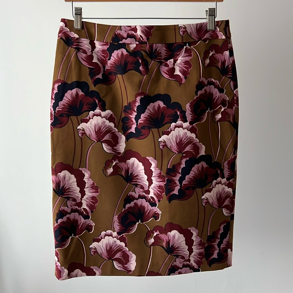 ANN TAYLOR knee length floral pencil skirt pink brown 6 - Picture 2 of 8